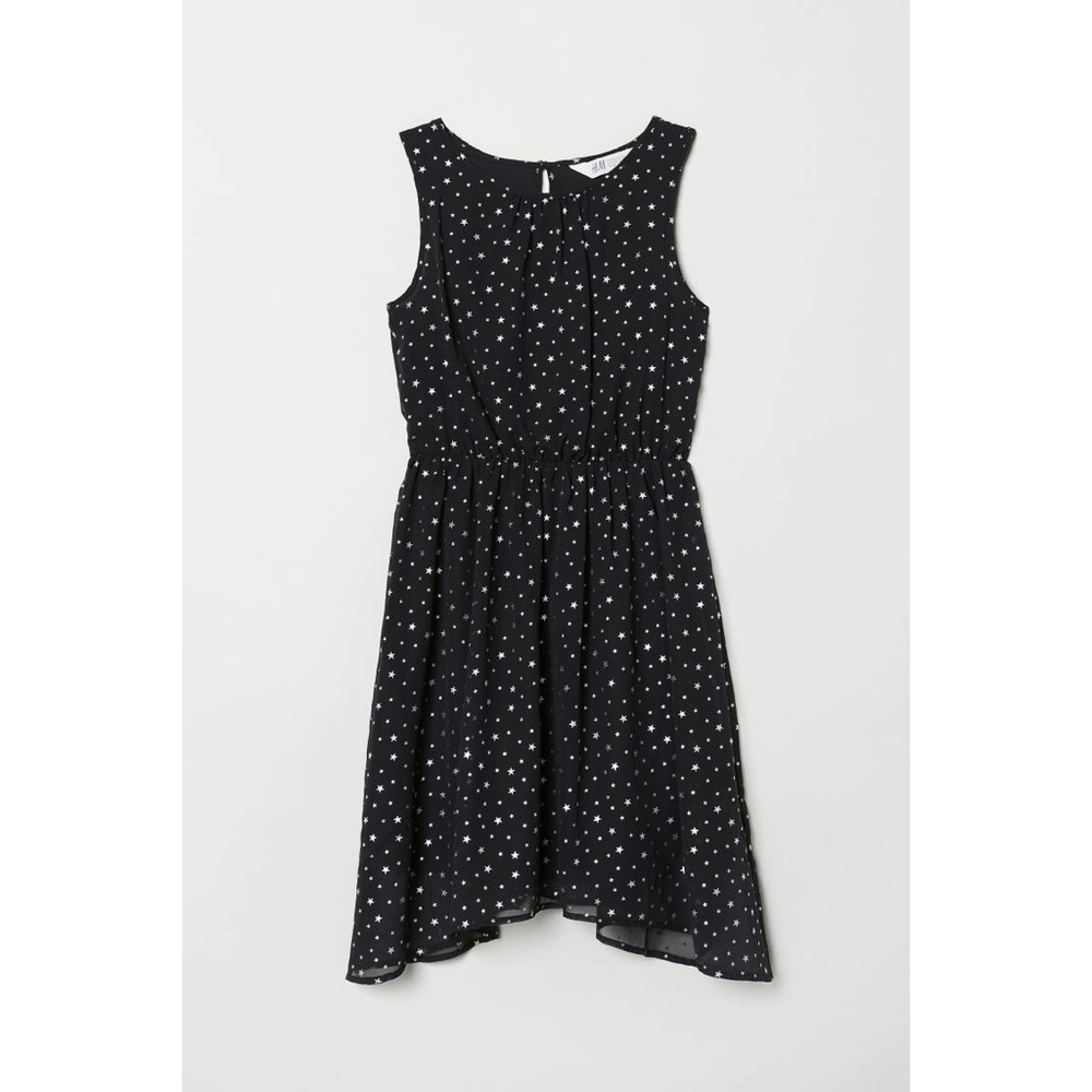 Girls sleeveless chiffon mid-length dress with silver star details